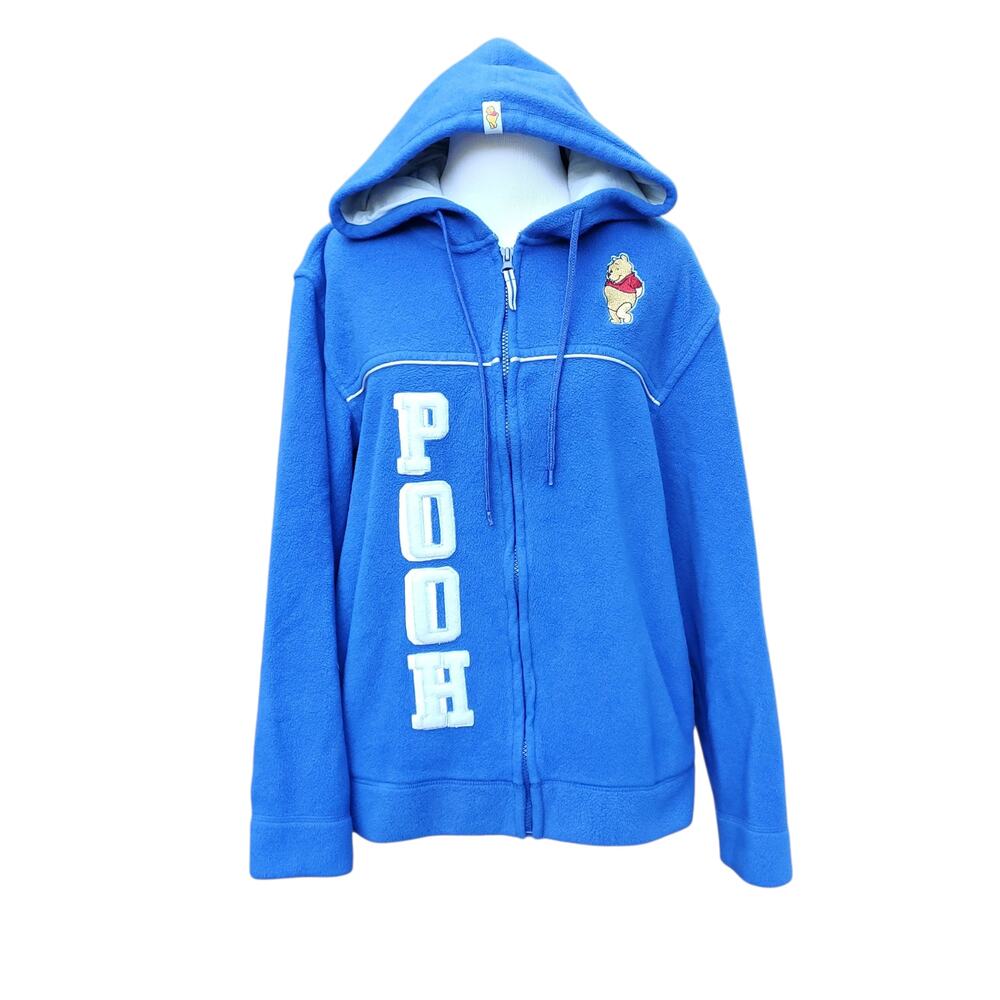 Vintage Y2K Disney Winnie The Pooh Blue Fleece Zip Up Hoodie Disney Jacket Sz L